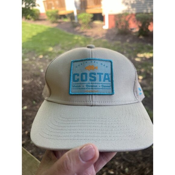COSTA del Mar tan embroidered logo trucker mesh hat fishing sailing turquoise - Picture 1 of 11